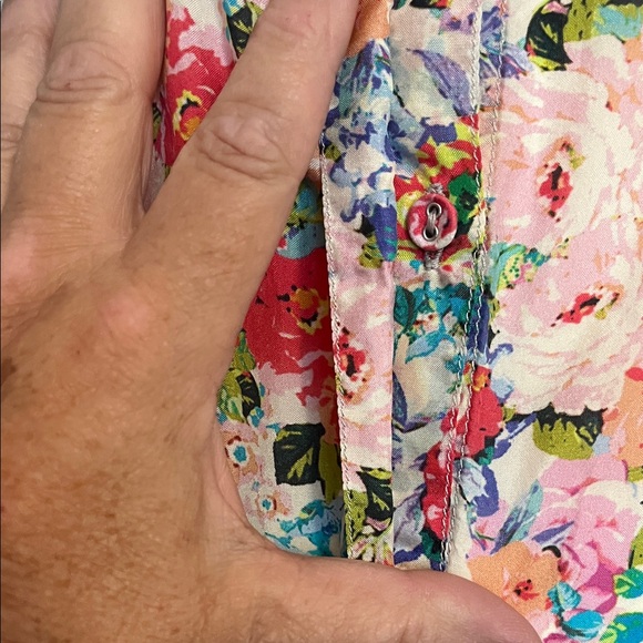 Johnny Was Teal Floral Paisley Button-Front Blouse - Picture 5 of 7